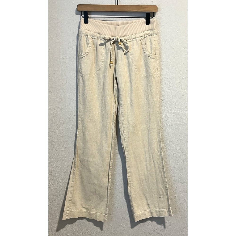 Love Tree Pants Womens Small Beige Linen Blend Drawstring Wide Leg Casual